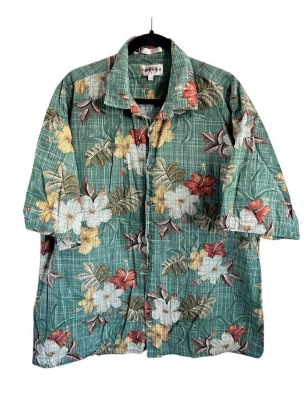 Campia Modia Green Hawaiian Floral Short-Sleeve Button-Down Shirt Men’s XXL